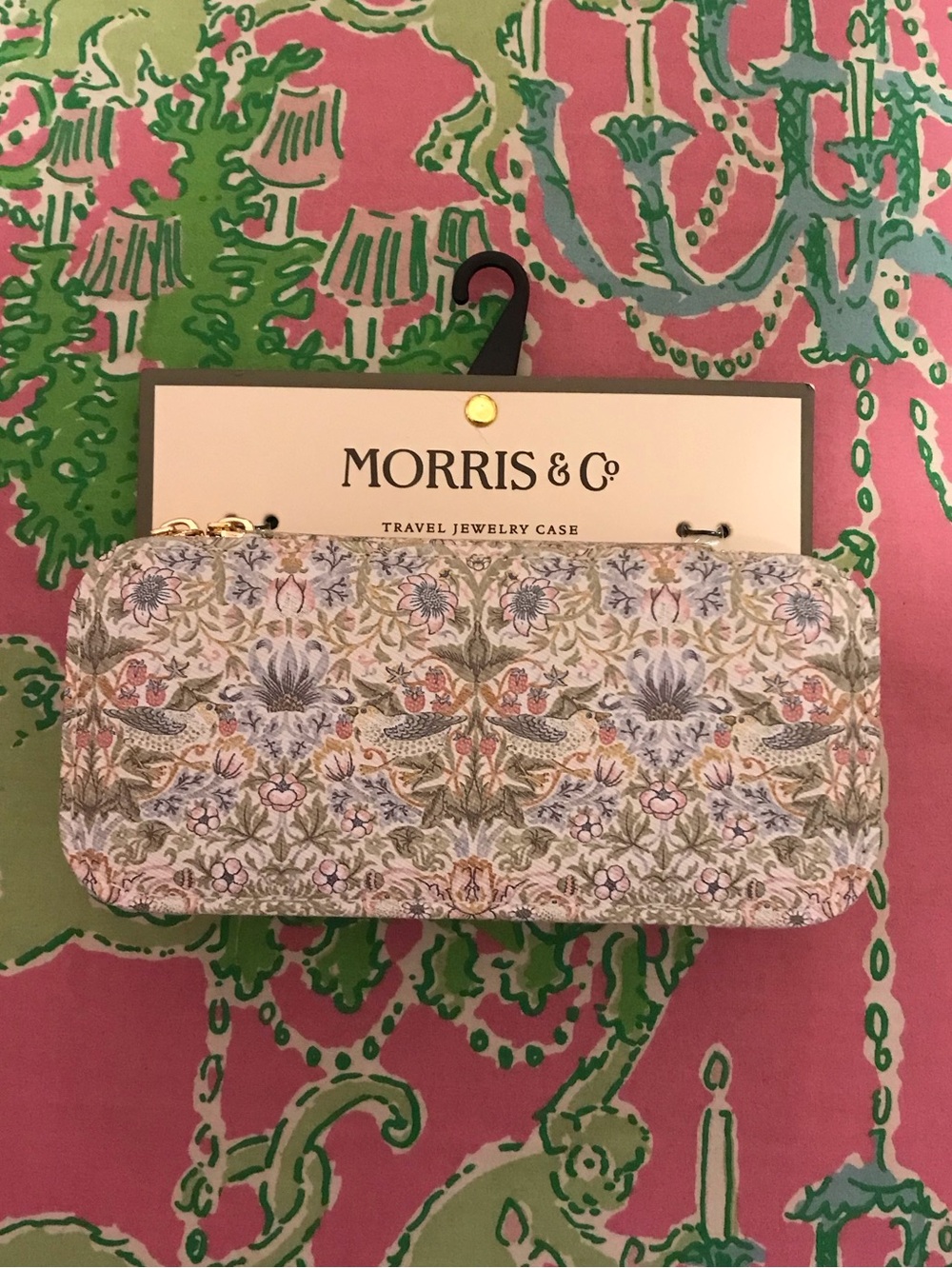 Morris & Co. travel jewelry case box in strawberry thief print